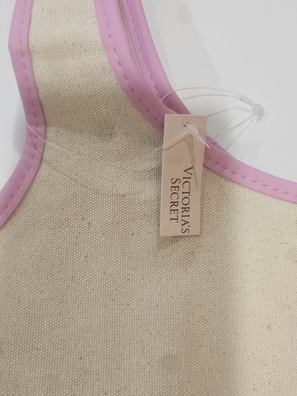 PINK Victoria's Secret Beige Canvas Tote with Pink Trim
